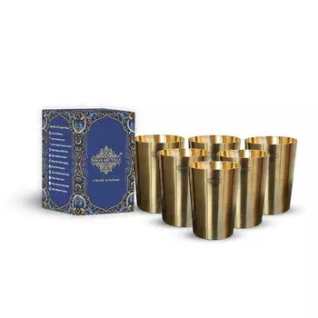 Стакан/стакан из чистой латуни с матовой отделкой и латунным дном, сервировочная и питьевая посуда, «Аюрведическое исцеление», объем 300 мл, набор из 6 шт.