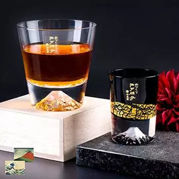 Стакан Tajima, Fuji Glass Plain Rocks, стакан x Gold Leaf, чашка Fuji Cold Sake, черный, набор из 2 штук, сувенирный бокал Grand Prix Edo, бокал Fuji Whisky Rocks