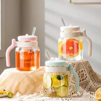 Стаканы 1000 мл с крышкой и трубочкой, бытовая кухонная прозрачная кружка с трубочкой, кофейная чашка с ручкой, бутылка для воды