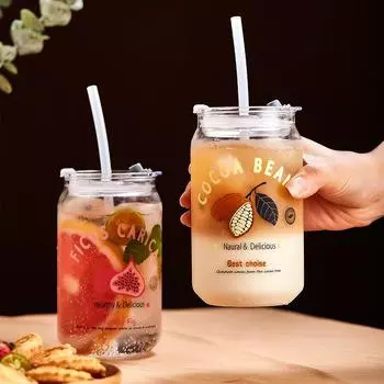 Стаканы из термостойкого стекла Стаканы для молока Стаканы для холодного кофе/чая Стаканы для прозрачной воды с соломинкой other