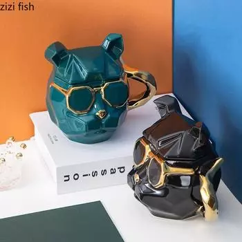 Стаканы Керамическая кружка для собак Кружка для кофе Чашки для завтрака с овсянкой Стаканы для воды на двоих Чашки для чая с молоком Чашки для послеобеденного чая Кружка для молока Чайная чашка 401-500ml чёрный