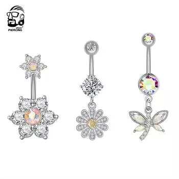 Сталь 316L Стрекоза Кольца для пупка Подсолнух Циркон Кольцо для пирсинга пупка Женское тело Пирсинг живота Ювелирные изделия Style 1