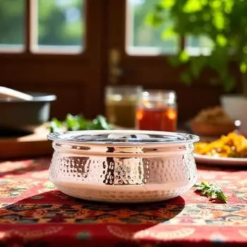 Сталь Медь Сервировочная Ханди Миска, Сервировочная посуда (Коричневый, Серебристый, 500 мл )