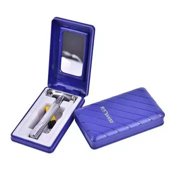 Стальная бритва с двойным лезвием, держатель для бритвы, зеркало для лезвия серебряный