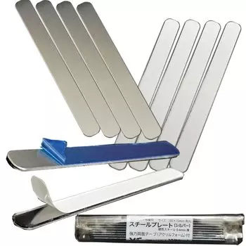 Стальная магнитная пластина серебристого цвета с закругленными углами 100x10 мм с суперпрочной наклейкой толщиной 1 мм на обратной стороне 10 шт. [EMT] (для адсорбции) / (СПН-AC24SL2)