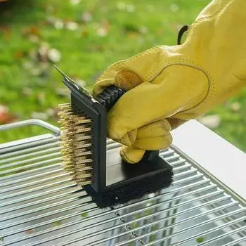 Стальная щетка для чистки барбекю, прямоугольная стальная проволочная щетка для барбекю «три в одном», щетка из нержавеющей стали для чистки сетки для духовки, проволочная щетка 1pc