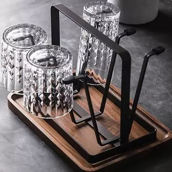 Стальная сушилка для бутылок и стаканов, 6 крючков, органайзер для стеклянных емкостей с защитными резиновыми концами, крючки чёрный