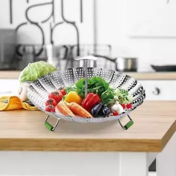 Стальная выдвижная паровая стойка для приготовления пищи, пароварка, корзина для еды, складная пароварка для овощей S