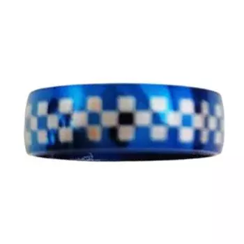 Стальное кольцо Мирный синее (шахматная доска) - 6 мм