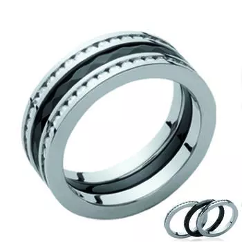 Стальное кольцо Сисси черно-белое - 7 мм