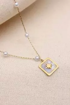 Стальное колье Polar Star золотого цвета с жемчужной цепочкой