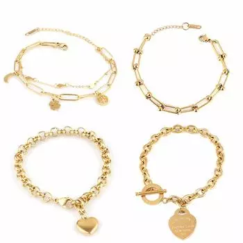 Стальной браслет для женщин, браслеты из нержавеющей стали, браслеты с подвеской в форме сердца, модные браслеты-цепочки, женские толстые браслеты, ювелирные изделия, подарок