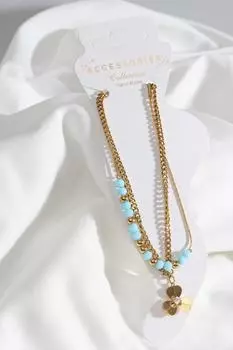 Стальной браслет в форме клевера из двух частей золотого цвета с бусинами