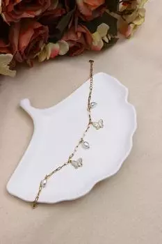 Стальной браслет золотого цвета с фигуркой бабочки