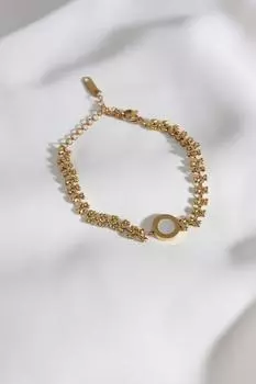 Стальной браслет золотого цвета с круглой эмалированной деталью