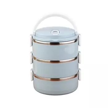 Стальной Контейнер для Бенто из Нержавеющей Стали Большой Вместимости для Взрослых Подарочные Принадлежности Кухня Blue Three Layers