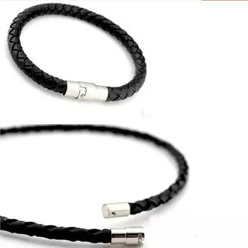 Стальной плетеный браслет ручной работы из плетеной кожи с магнитной застежкой из кожаной веревки и шелковой оберткой, 1 шт., модный, уникальный