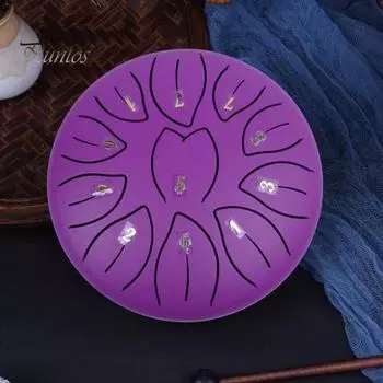 Стальной язычковый барабан 6 дюймов 11 тонов Эфирный дождевой барабанный инструмент для медитации йоги исцеления звуком хэндпан сталь с молоточками для начинающих перкуссионная рука фиолетовый