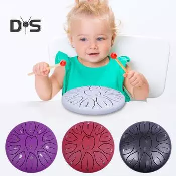 Стальной язычковый барабан 6 дюймов 11 тонов Эфирный дождевой барабанный инструмент для медитации йоги исцеления звуком хэндпан сталь с молоточками для начинающих перкуссионная рука фиолетовый