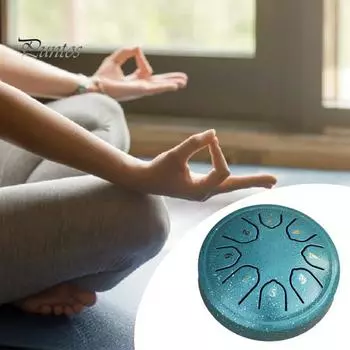 Стальной язычковый барабан 8 нот язычковый барабан Handpan Ethereal Drum Медитационный музыкальный инструмент Садовый барабан для дождя циан