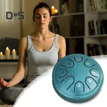 Стальной язычковый барабан 8 нот язычковый барабан Handpan Ethereal Drum Медитационный музыкальный инструмент Садовый барабан для дождя циан