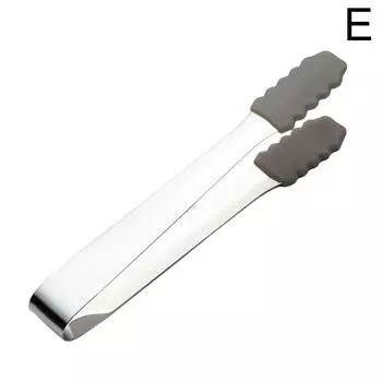 Стальные щипцы для льда, кубики, зажимы с силиконовым противоскользящим наконечником, десерт, сахар, головка, барбекю для кухни R0O9 Silvery-1pcs