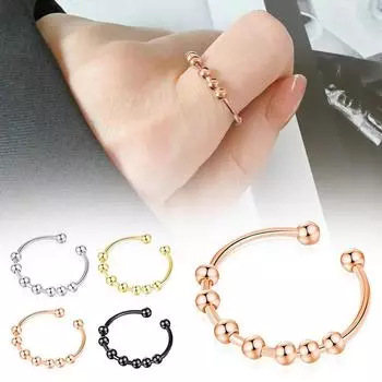 Стальные вращающиеся бусины кольца анти-тревожные ювелирные изделия вращающиеся анти свободно регулируемые P0D3 Silvery-1pcs