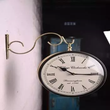 Станционные часы с отделкой из меди и латуни. Двусторонние аналоговые железнодорожные часы 25,4 см.