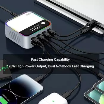 Станция быстрой зарядки 120 Вт 8 в 1 GaN зарядное устройство с цветной мигающей подсветкой широкое напряжение 100-240 В AU Plug