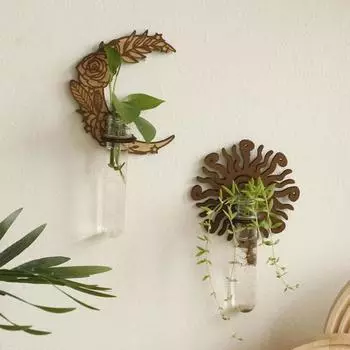 Станция для размножения растений, настенный держатель для черенков растений, деревянная подставка в форме солнца и луны с прозрачным A