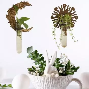 Станция для размножения растений, настенный держатель для черенков растений, деревянная подставка в форме солнца и луны с прозрачной трубкой для гидропоники, декор для домашнего офиса B