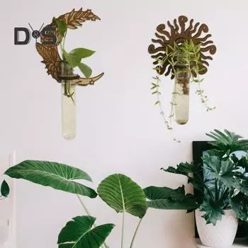 Станция для размножения растений, настенный держатель для черенков растений, деревянная подставка в форме солнца и луны с прозрачной трубкой для гидропоники, декор для домашнего офиса A