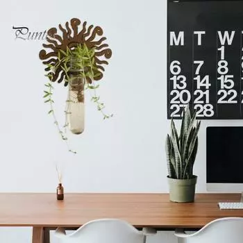 Станция для размножения растений, настенный держатель для черенков растений, деревянная подставка в форме солнца и луны с прозрачной трубкой для гидропоники, декор для домашнего офиса A