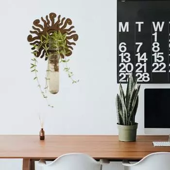 Станция для размножения растений Yousheng, настенный держатель для черенков растений, деревянная подставка в форме солнца и луны с прозрачной трубкой для гидропоники, декор для домашнего офиса A