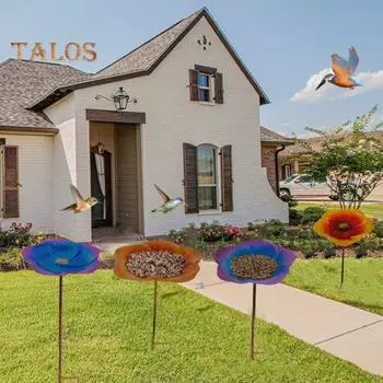 Станция поения пчел с металлическим колышком Яркий цветочный дизайн Простая установка Держатель для еды в виде колибри Кормушка для птиц Украшение фиолетовый