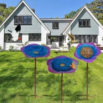 Станция поения пчел с металлическим колышком Яркий цветочный дизайн Простая установка Держатель для еды в виде колибри Кормушка для птиц Украшение фиолетовый