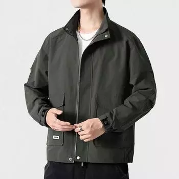 Мужская куртка с воротником-стойкой, множеством карманов, водонепроницаемая ветровка на молнии, мужская повседневная куртка, пальто больших размеров 8XL чёрный