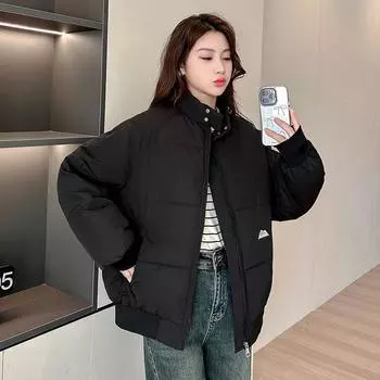 Stand-up collar cotton-padded clothes women s trendy clothes short loose warm jacket bread clothes jacket M