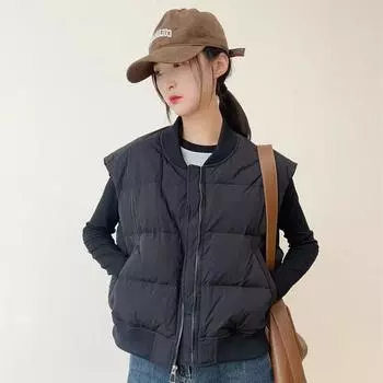 Stand-up collar down cotton vest women s new short winter 2024 fashion sleeveless vest cotton vest jacket M [Recommended below 52.5 kg] серый