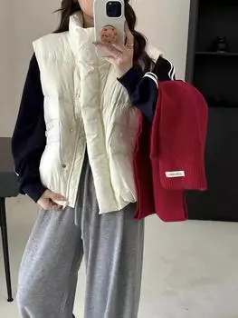 Stand-up collar down jacket vest women s 2024 winter new loose fashion warm white duck down vest thickened One size, recommended within 70kg белый