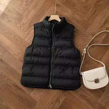 Stand-up collar down jacket women s short down vest vest 2024 winter new slim-fit outer wear versatile inner wear white duck down S чёрный