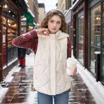 Stand-up collar hooded vest women s new autumn and winter European goods loose and versatile short vest jacket L
