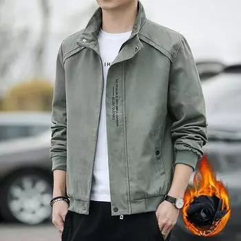 Stand-up Collar Jacket Men s Autumn and Winter Trend Embroidery Loose Velvet Tooling Casual High-end Youth Men s Jacket M