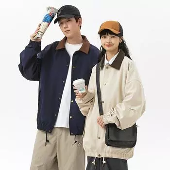 Stand-up Collar Jacket Men s Contrasting Color Trendy Lapel Jacket Spring Loose Casual Japanese Outdoor Versatile Trendy Brand Men s Jacket M