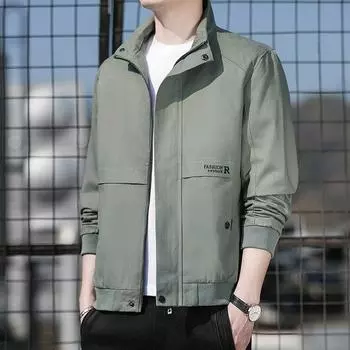 Stand-up Collar Jacket Men s Spring Washed Cotton Organ Letter Embroidered Jacket Korean Version Trendy Fashion Top M