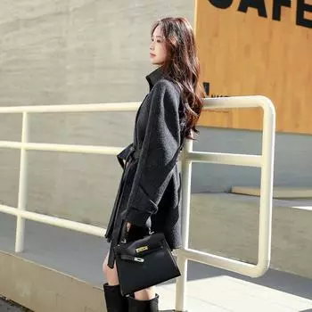 Stand-up Collar Lace-up Coat Women s New Autumn and Winter Fashion Small Loose Woolen Coat Fashion Temperament S