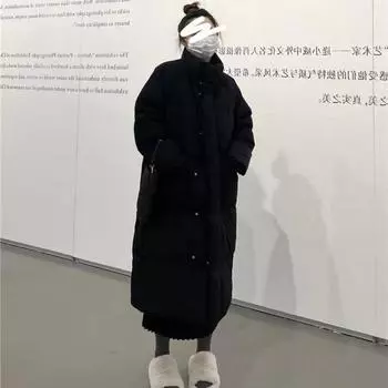 Stand-up collar long white duck down jacket women s 2024 winter new thickened large pockets over the knee loose warm jacket S