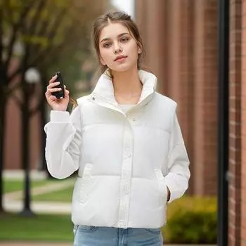 Stand-up collar sleeveless down cotton vest women s new autumn and winter European goods, loose and versatile short vest M чёрный