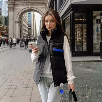 Куртка-пуховик из хлопка с воротником-стойкой, ветрозащитная и утепленная, жилет с несколькими карманами, индивидуальный дизайн, комплект одежды, жилет женский, короткий L белый