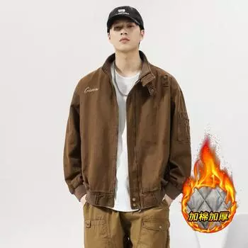 Куртка в стиле милитари с воротником-стойкой, мужская, трендовая брендовая, ретро, большого размера, мужской топ из чистого хлопка, куртка в американском кэжуал стиле, трендовая с хлопковой подкладкой M красный